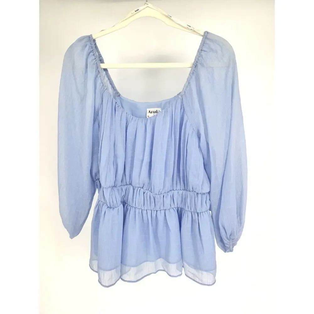 NEW Arula Altar'd State XL Light Blue Babydoll Peplum Top Romantic Princess - Picture 1 of 7
